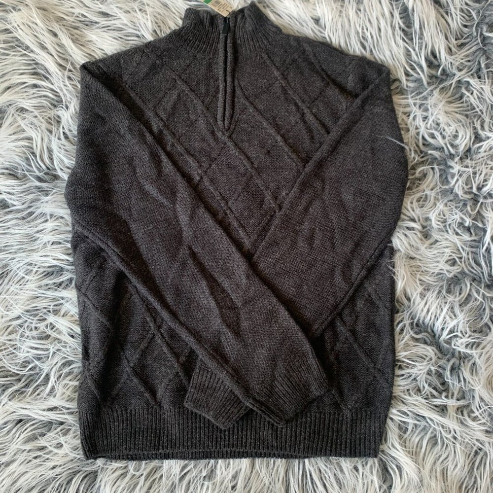 Perry Ellis Mens Quarter Zip  Sweater Size L Soft‎ Cable Knit Gray NEW with tags